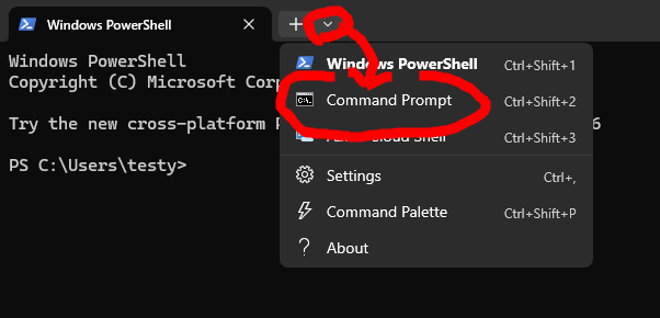 Switch to Command Prompt